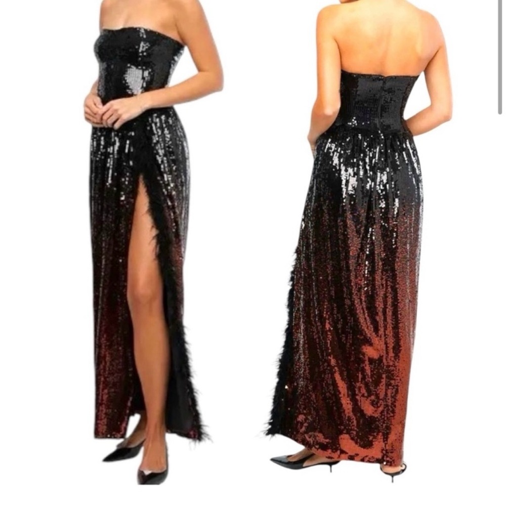 WeWoreWhat Corset Feather Gown